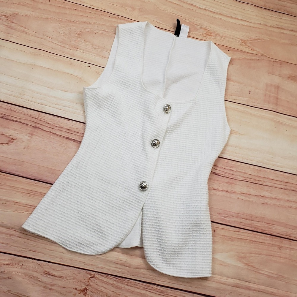 H&M Divided Vest Womens Small White Textured Button Front‎ Sleeveless Top Blouse